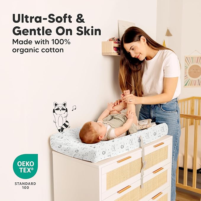 2-Pack Organic Changing Pad Covers for Girl, Boy, Neutral - 100% Cotton Changing Table Pad Cover, Soft Baby Nursery Diaper Changing Pad Sheets,Contour Changing Pads Liners,Change Pad Cover(KeaSafari)
