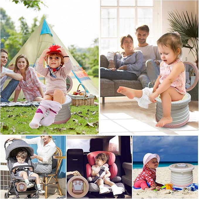 Portable, Foldable Potty seat for Toddler, Training Toilet Seat Emergency Toilet The Bottom Has the Function of Storing Garbage Bags for Car, Camping (Pink)