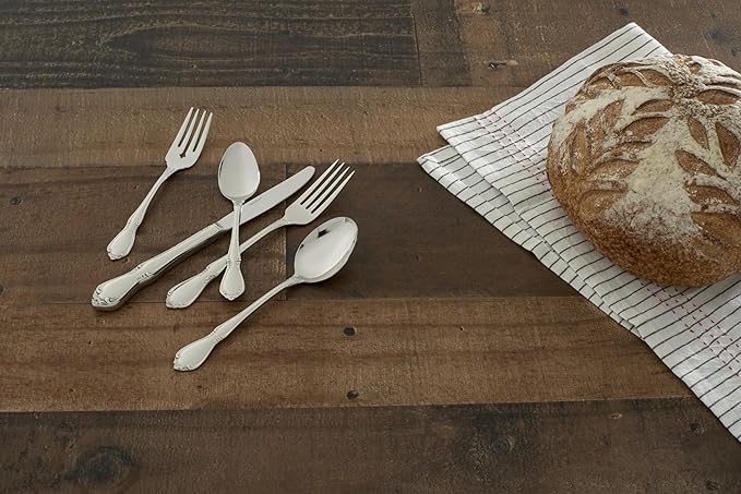 Oneida Silverware Set, Chateau 5-Piece Fine Flatware Place Setting, Service For 1, Dishwasher Safe, 18/10 Stainless Steel, Knives Spoons And Forks, Kitchen and Dining Utensils Set (Silver, 5 Piece)
