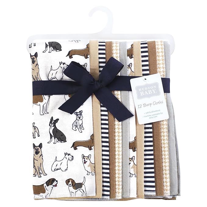 Hudson Baby Unisex Baby Flannel Burp Cloth 12pk, Handsome Dogs, One Size