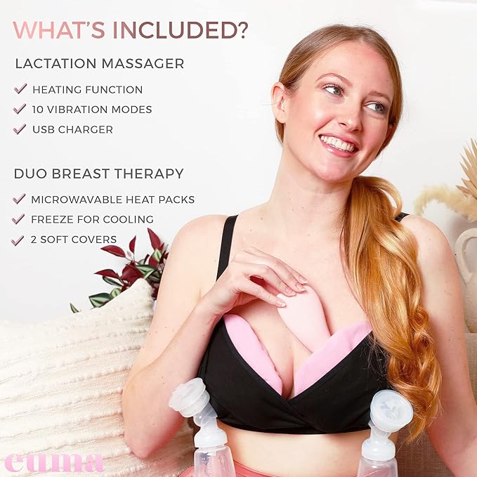 Breast Massager for Breast Feeding Essentials New Mom - Vibrating Lactation Massager with Heat and Breast Therapy Pads: Improve Milk Flow, Clogged Milk Duct Relief, Mastitis, and Engorgement