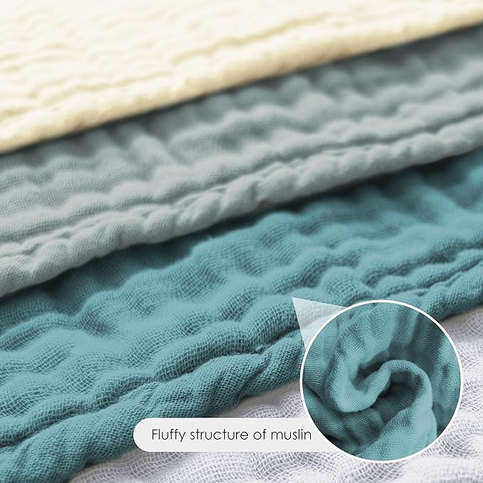 Baby Washcloths -100% Cotton Muslin Soft Baby Bath Wash Cloths and Absorbent Baby Wipes for Newborns Kids Girls and Boys - 12 Pack, 12x12 Inches - Ivory, Slate, Emerald Series