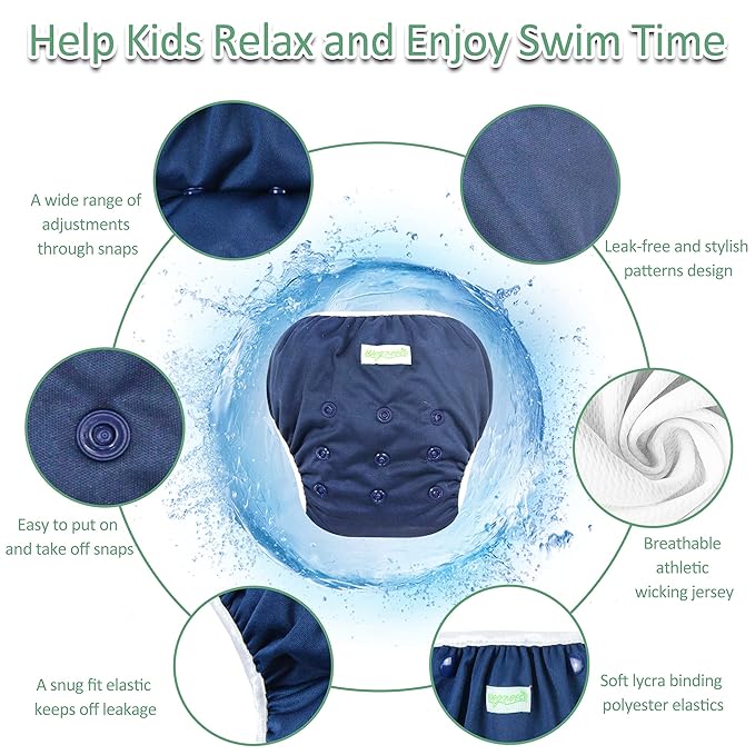 wegreeco Baby & Toddler Snap One Size Adjustable Reusable Baby Swim Diaper (Navy, Large, 3 Pack)
