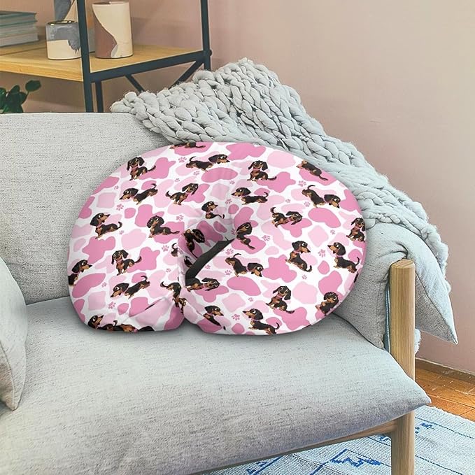 Pink Heart Dachshund Nursing Pillow Cover for U-Shaped Feeding Pillow Breastfeeding Pillow Slipcover Hidden Zipper Design Soft and Skin-Friendly