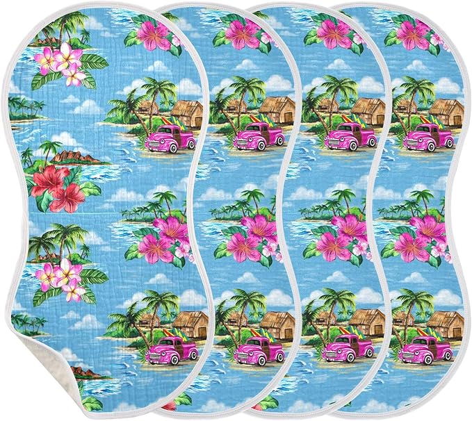 Muslin Burp Cloths for Baby Boys and Girls - 1-Pack Ultra Absorbent Vintage Hawaiian Tropical Muslin Washcloths, Newborn Towel, Milk Spit Up Rags, Burp Cloth Bib for Unisex, 22 x 11 Inch