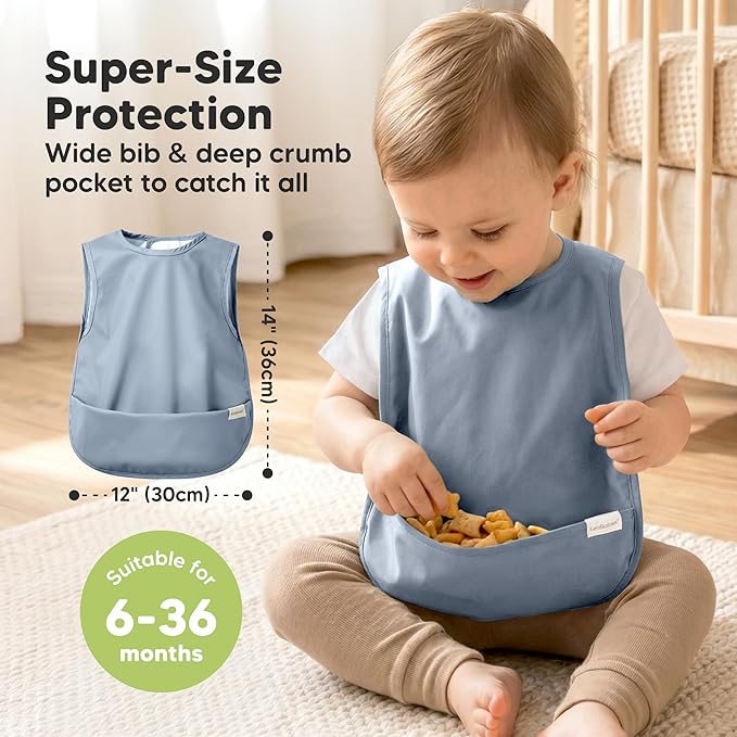 KeaBabies Waterproof Bibs for Baby Girl,Boy – 2-Pack Lightweight, Large Baby Bibs for Eating, Wearable Food Catcher, 6-12 Months Infant Feeding Essentials, Smock for Toddlers 1-3, Kids (Slate)