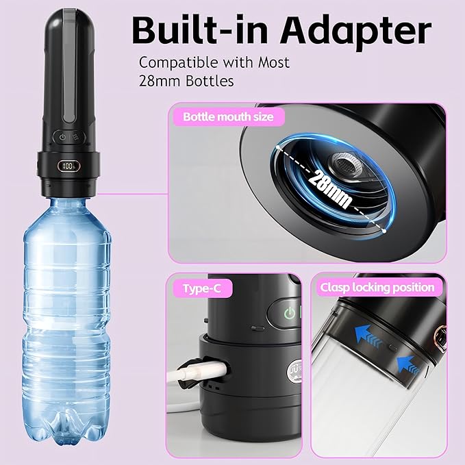 Portable Baby Bidet & Cloth Diaper Sprayer - Travel Irrigator for Baby Butt Cleaning, Rechargeable Handheld Sprayer, 28mm Bottle Compatible (Black)