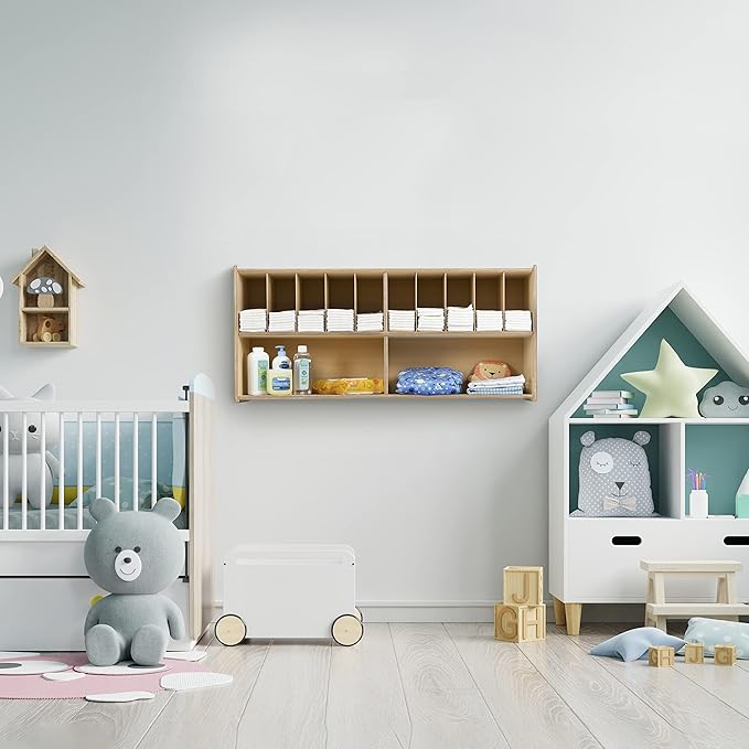 Diaper Storage Organizer, 100% Birch Plywood Wall Mount Diaper Caddy for Nursery, Daycare, Schools