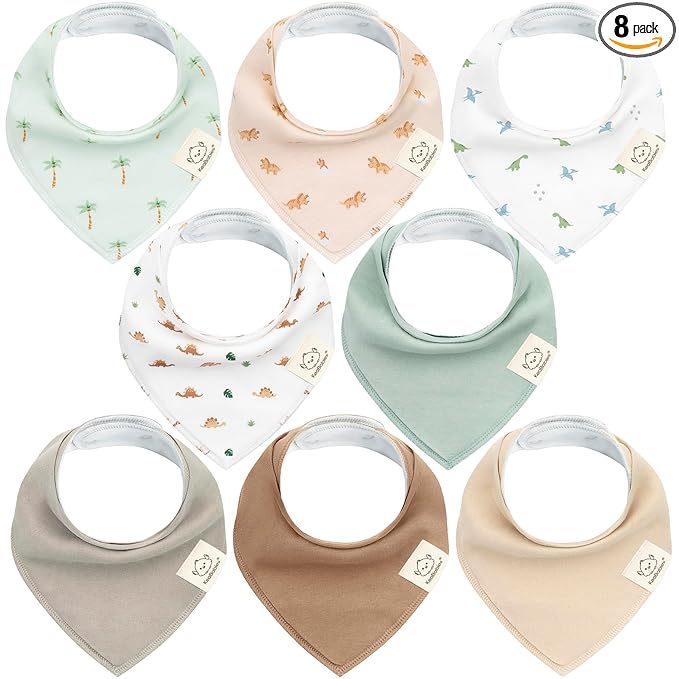 KeaBabies 8-Pack Organic Baby Bandana Bibs for Boys, Girls - Super Absorbent Triangle Baby Bibs for Drooling and Teething Infant, 100% Cotton Extra Soft for Newborn, Infant 0-36 Months (Roarsome)