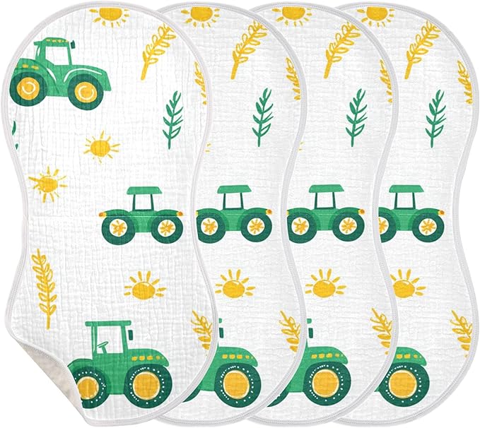 Fall Farm Tractor Burp Cloths Baby Boys Girls Absorbent Soft Cotton Burping Cloths Rags 4 Pack