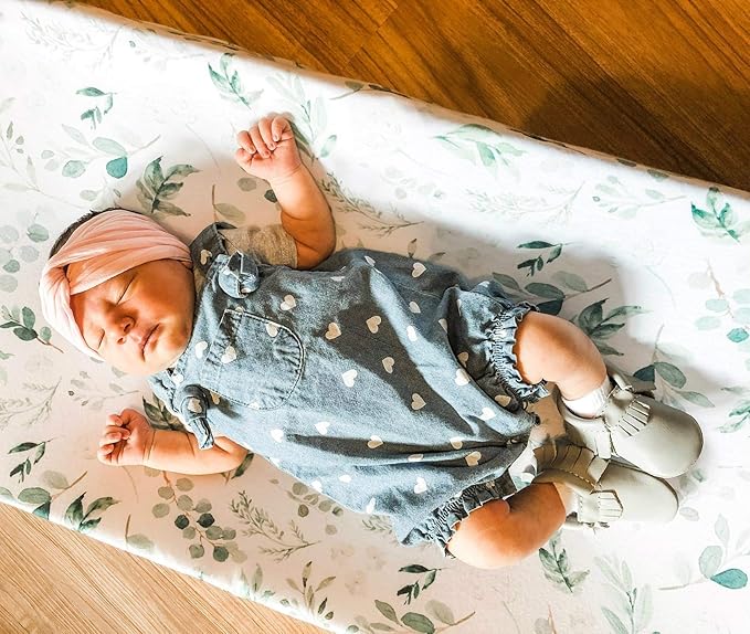 Diaper Changing Pad Cover, Green Leaf Changing Table Cover, Green Leaf Changing Pad Covers, Jersey Knit Changing Table Sheets, Gender Neutral Crib Bedding Covers for Baby Boy Girl