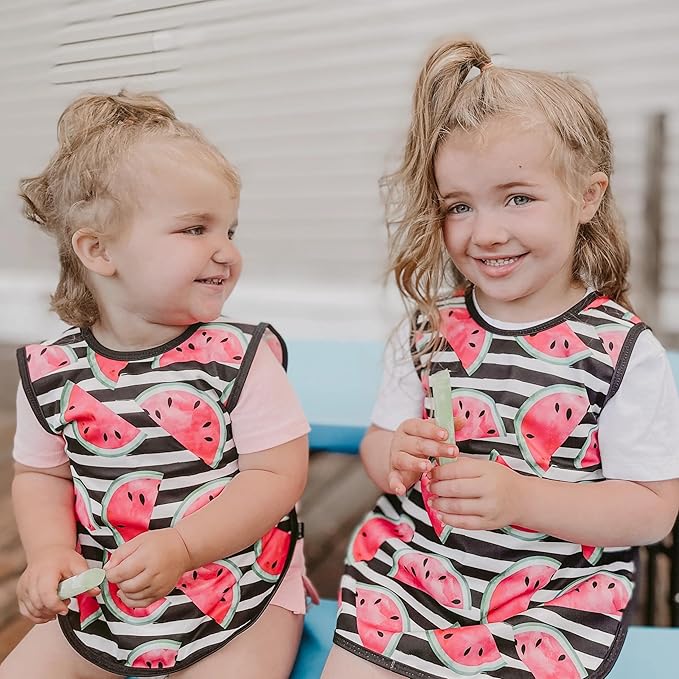 BapronBaby Watermelon Stripes Bapron - No Neck Tie Safer Bib for Baby & Toddler - Soft Waterproof Stain Resistant - Machine Washable - Sz Baby/Toddler 6m-3T