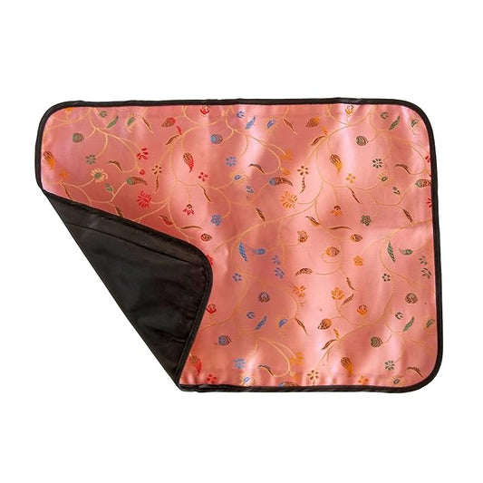 Light Pink Asian Brocade Diaper Changing Pad 14 x 10.5 Inch Chili Flower Pattern