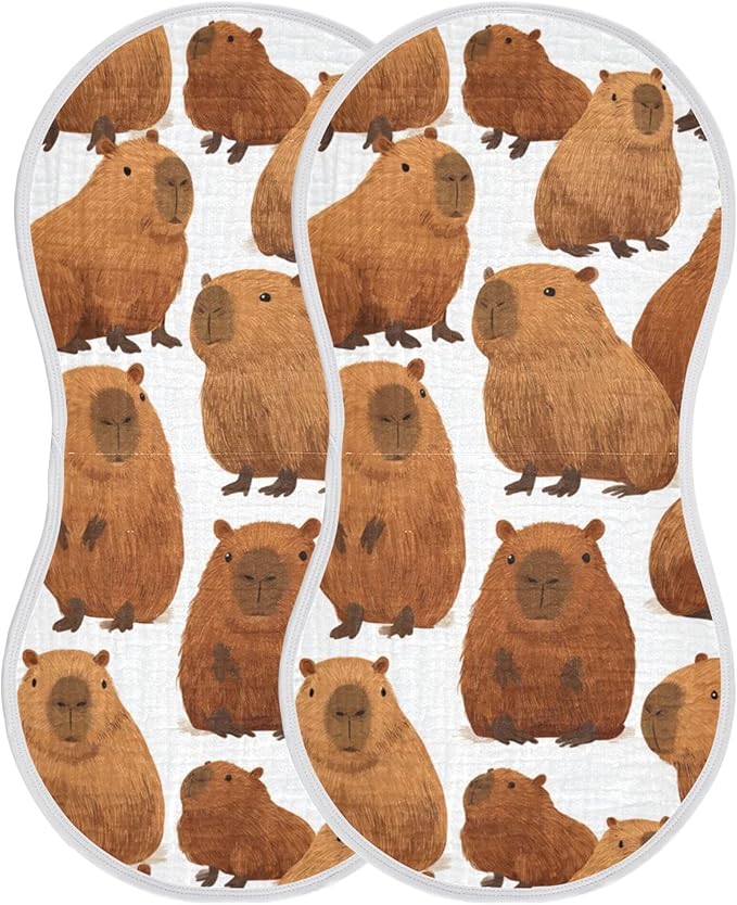 Cute Capybara Burp Cloths Baby Boys Girls Absorbent Soft Cotton Burping Cloths Rags, 2 Pack