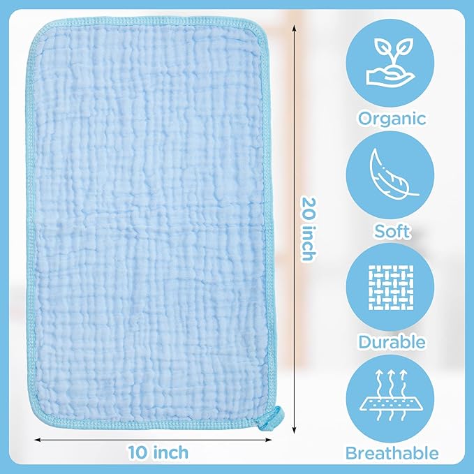 Tudomro 20 Pack Muslin Burp Cloths 20 x 10 Inch Absorbent Washcloths 6 Layers 5 Colors Baby Rags Towels Gentle Absorbent Soft Infant Essentials for Newborn and Toddlers Boys & Girls Milk Spit up Rags