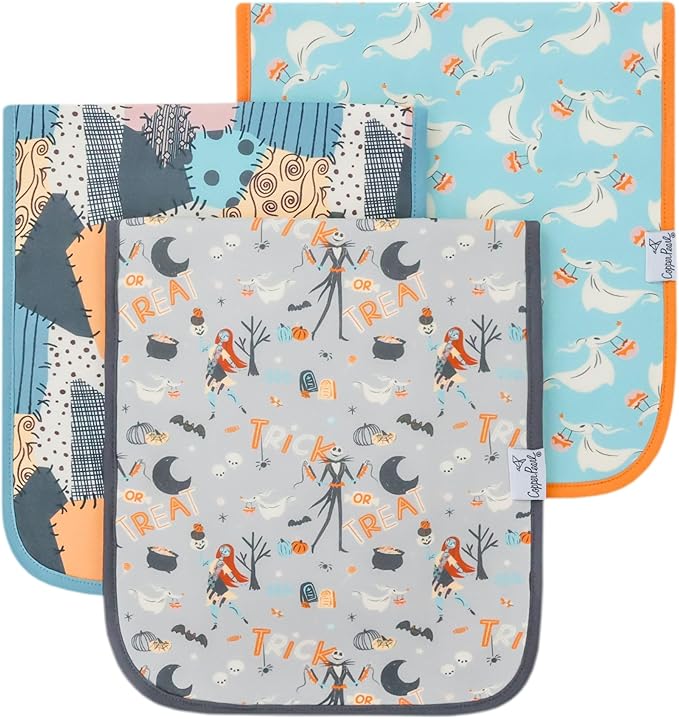 Baby Burp Cloths for Boys & Girls - Cotton Burp Cloths Baby Girl & Boy, 3 Pack Soft Spit Up Rags, Extra Absorbent Layers for Newborn, Infant Towels, 21x10 in - Nightmare Before Christmas Set