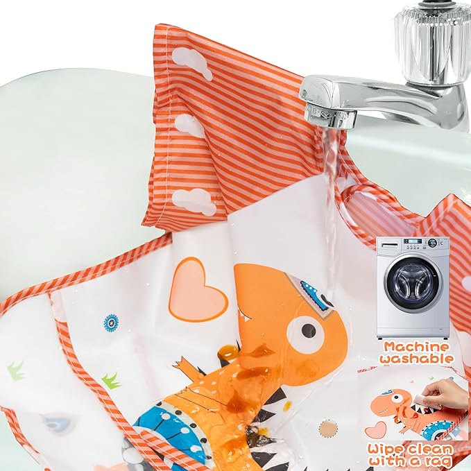 R HORSE 5Pcs Short Sleeved Bib for Baby Toddlers Waterproof Sleeved Infants Feeding Bib with Crumb Capacity Pocket Baby Shower Birthday Gifts for Boy Girl 0-36 Months