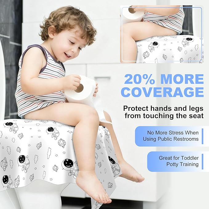 20 Pcs Toilet Seat Covers Disposable for Kids&Toddlers&Adult, Extra Large Individually Wrapped Portable Package for Travel Toddlers Potty Training in Public Restrooms (Space Theme)
