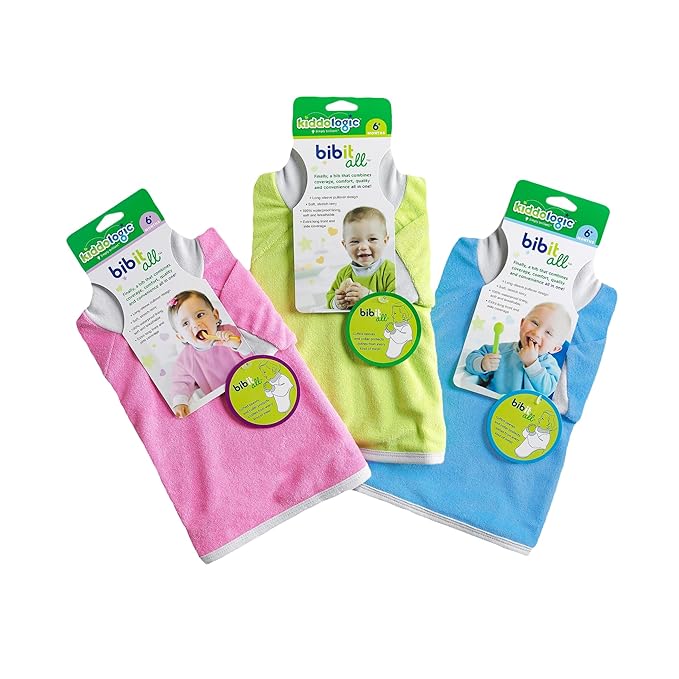 Kiddologic Bibit-all Baby Feeding Bib, Long Sleeves with Ribbed Cuffs and High Collar, Stretchy Pullover Smock, Soft Absorbent Terry, Waterproof Lining, Infant Girl 6-12 Months, Wild Orchid (Pink)