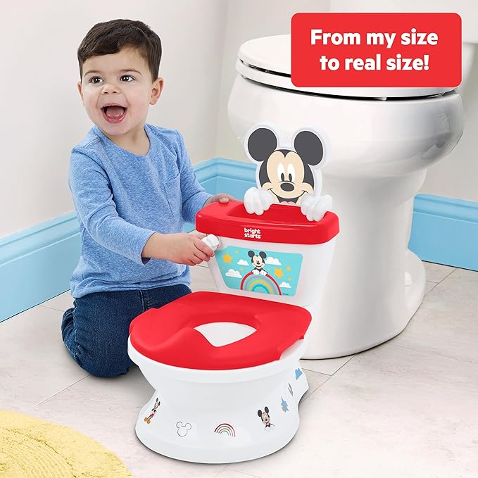 Bright Starts Disney Junior Mickey Mouse My Size Potty Training Toilet, Toddler Potty Chair with Flushing & Cheering Sounds, Removable Seat with Splash Guard & Handles, Ages 18+ Months, Up to 50 lbs