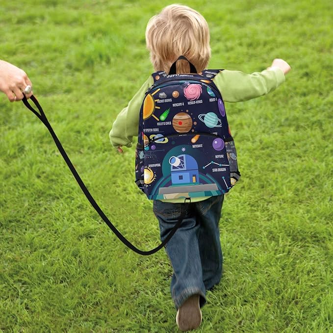 ALAZA Kid's Toddler Backpack for Boys Girls,Universe Infographics Solar System Planets Preschool Bag Nursery Travel Bag Daycare Bag Kindergarten Children Bag with Safety Leash
