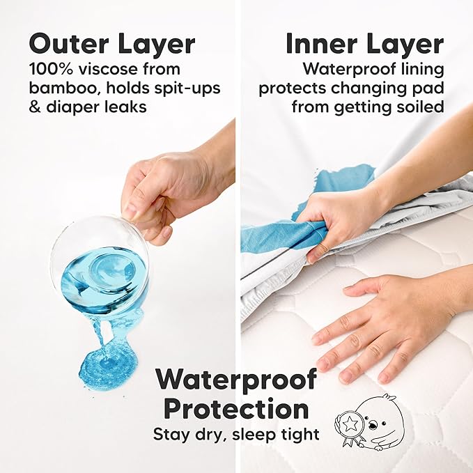 2-Pack Waterproof Changing Pad Covers Boy,Girl – 32x16 Soft Viscose Derived From Bamboo Baby Changing Table Cover,Wipeable Diaper Change Pad Sheets,Nursery Contour Baby Diaper Change Liner(Soft White)