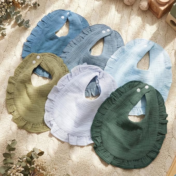 Kenning 18 Pcs Muslin Drool Baby Bibs Ruffle Absorbent Bib with Snap Button Boy Girl for Drooling Teething Infant Newborn