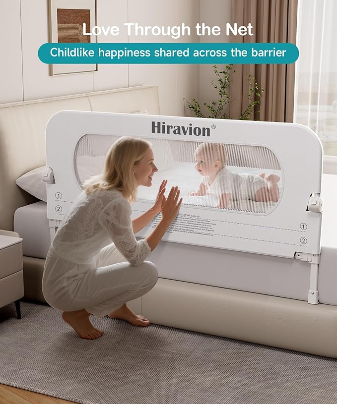 Bed Rail for Toddlers, Baby Bed Rail Guard with U-Shape Base, Height Adjustable & Foldable Toddler Bed Rails for Full Size, Queen, King, Twin (White, 59in)
