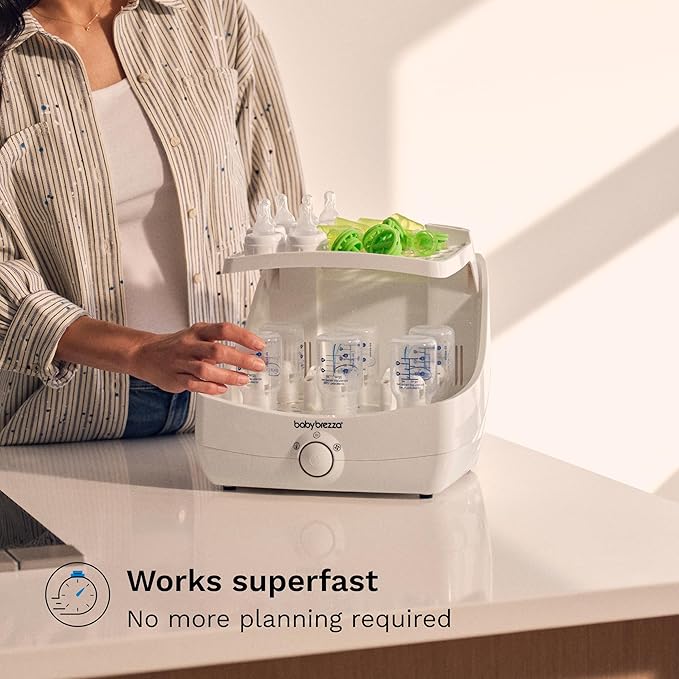 Baby Brezza Superfast 10 Minute Baby Bottle Sterilizer + Dryer - 75% Faster – Universal Electric Steam Sterilization for All Bottles, Pacifiers + Breast Pump Parts
