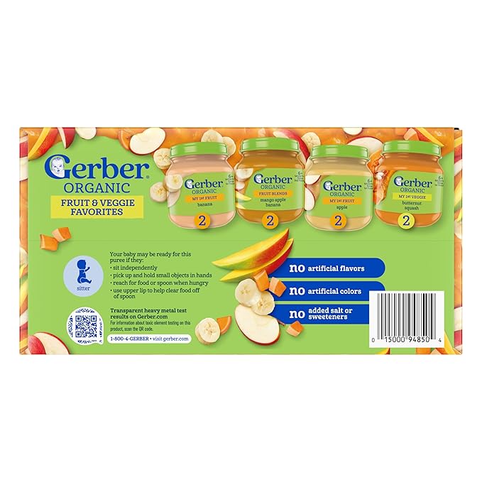 GERBER Infant Puree Organic Variety Assortment Fruit & Vegetables 8x4oz