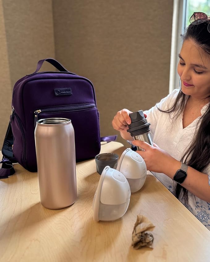 Sarah Wells Fifi Mini Breast Pump Bag Small 13" Neoprene Backpack for Wearable & Portable Pumps Lightweight, Insulated Pocket, 13" Laptop Sleeve, Machine-Washable (Purple)