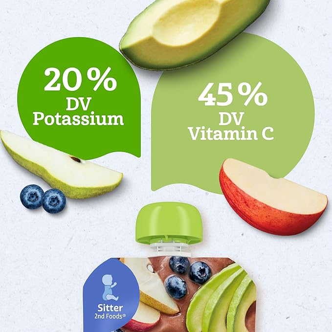 Gerber Stage 2 Baby Food, Organic Pear Blueberry Apple Avocado Puree Pouch, Organic Baby Food Pouches, No Added Sweetener, No Artificial Colors or Flavors, 12-Pack