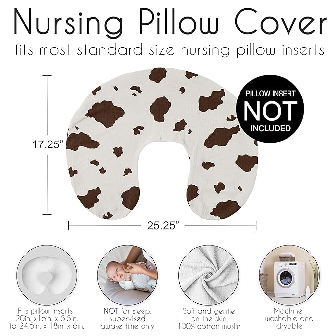 Sweet Jojo Designs Muslin Nursing Pillow Cover (Western Cow Print) for Baby Boys and Girls, Newborn, Infant 100% Cotton Breastfeeding Pillowcase -PILLOW NOT INCLUDED (South, Country, Wild West Cowboy)