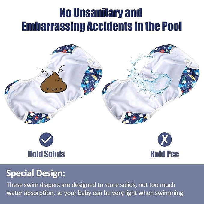 wegreeco Baby & Toddler Snap One Size Adjustable Reusable Baby Swim Diaper (Marine Horse,Small,3 Pack)