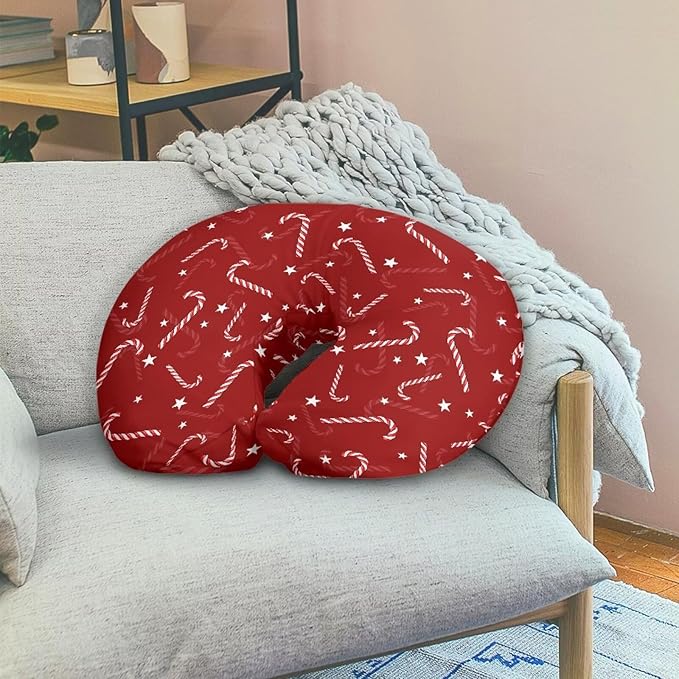 Red Christmas Cane Nursing Pillow Cover for Baby Boy Girl Breastfeeding Slipcover Infant Newborn Nursery Bottle Pillowcase Stretchy Replaceable Pillow Cover Slipcover Xmas Decor