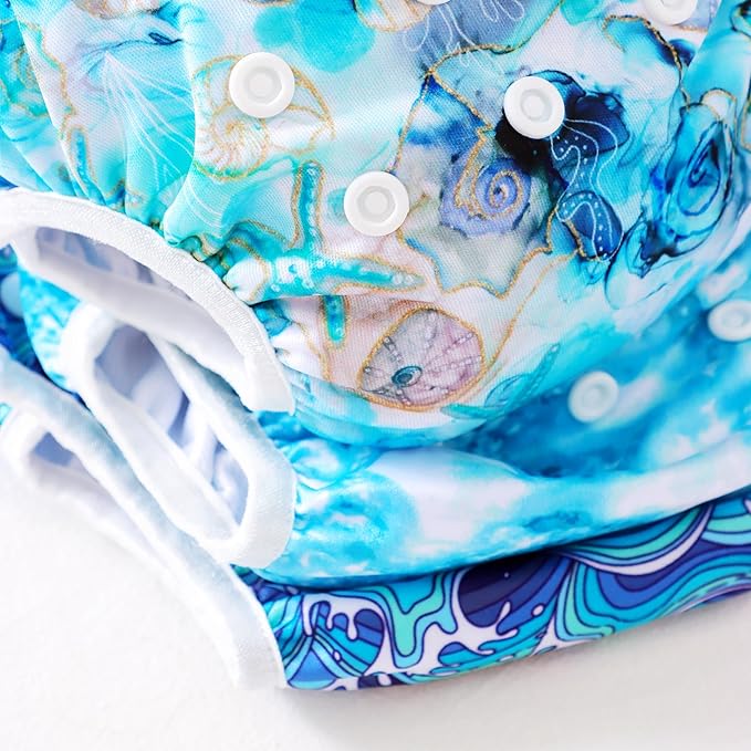Reusable Swim Diapers for Baby, 3-Pack, Pink Hearts and Animal Prints (3-SW-Wave)