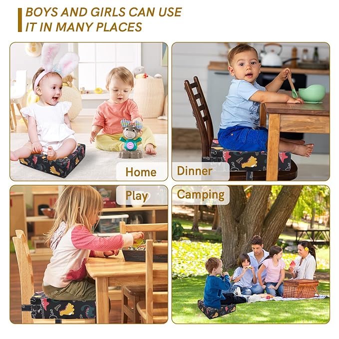 Booster Seat for Kitchen Chair - Strong Support Toddler Booster Seat for Dining Table, Portable Booster Chair with Adjustable Elasticity Straps for Toddlers Eating Travel Home