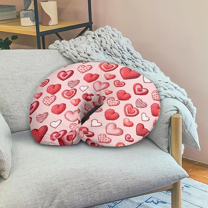 Pink Nursing Pillow Cover Breastfeeding Pillow Slipcover,Washable and Breathable Nursing Pillow Case for Newborn Mothers, Soft Fabric Fits Snug On Infant,Love Pattern(Cover Only)
