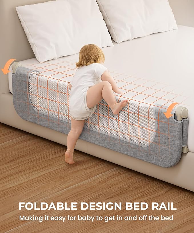 Bed Rail for Toddlers – 71 Inch Extra Long Toddler Bed Rail, Swing Down Bed Guard for Queen King Full Twin Size Beds, Foldable Baby Bed Rail with Safety Lock, No-Tool Install (Gray, 71 inch)