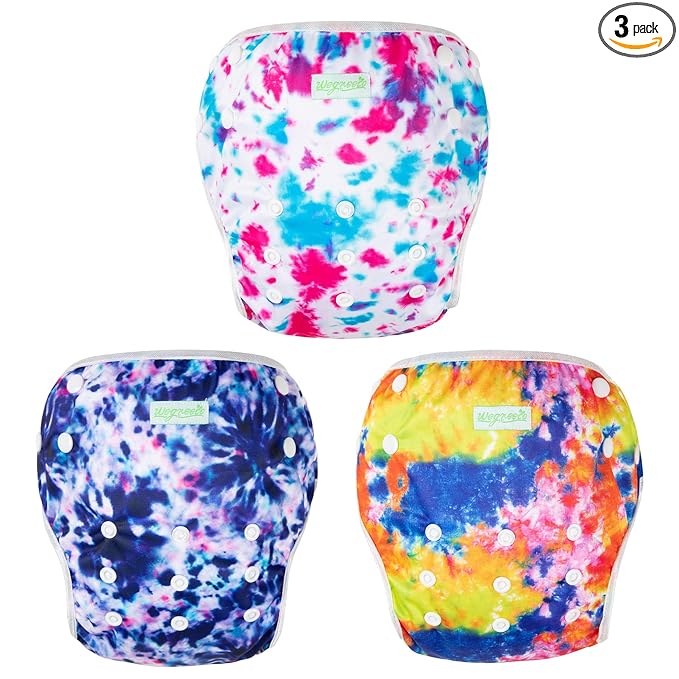 wegreeco Baby & Toddler Snap One Size Adjustable Reusable Baby Swim Diaper (Tie-dye, Large, 3 Pack)