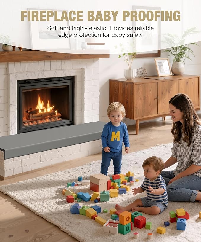 Fireplace Baby Proofing, 80'' Soft Seat Hearth Cushion for Baby Proof, Memory Foam Brick Fire Place Bumper Protector Pad for Babies Child Children Toddlers (Grey)