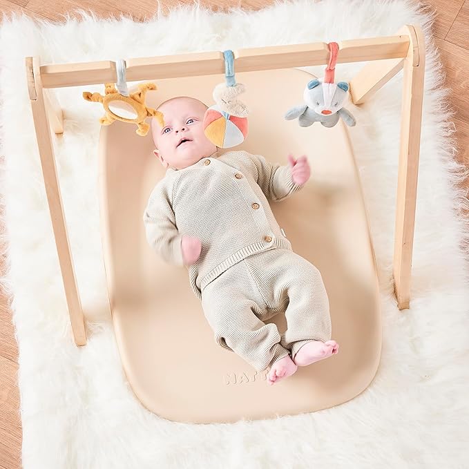 Nattou Softy Changing Pad - Wipeable Baby Changing Mat- Durable, Water-Resistant, Cocoon Shape with Honeycomb Bottom Grips BPA-Free, Assimilates Room Temperature - Beige
