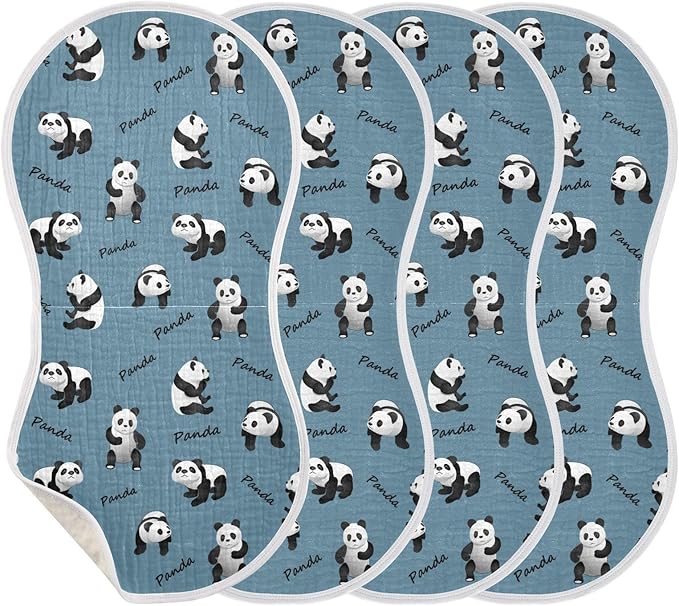 Muslin Burp Cloths for Baby Boys and Girls - 4-Pack Ultra Absorbent Cute Panda Muslin Washcloths, Newborn Towel, Milk Spit Up Rags, Burp Cloth Bib for Unisex, 22 x 11 Inch