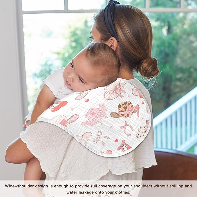 Western Pinks Cowgirl Hat Burp Cloths Baby Boys Girls Absorbent Soft Cotton Burping Cloths Rags, 2 Pack