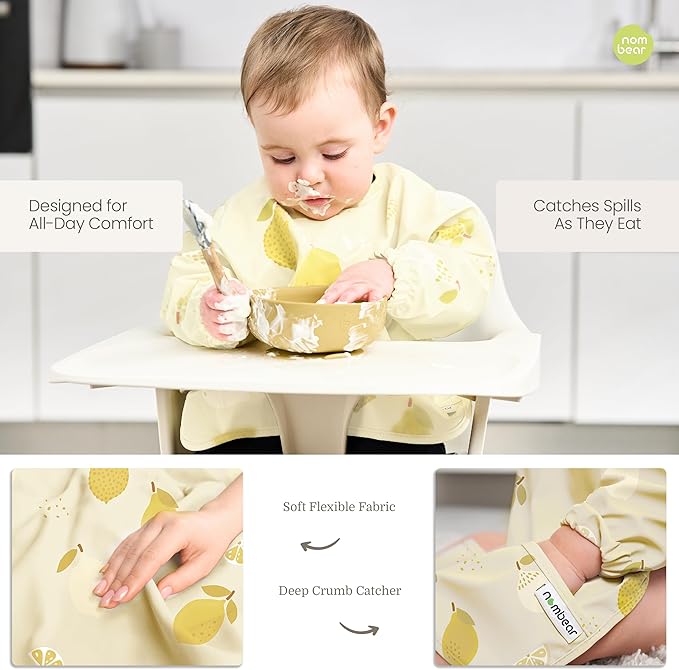 Waterproof Smock Baby Bibs for Eating (Boy or Girl 6-24 Months) - Toddler Long Sleeve Bib for Baby Led Weaning