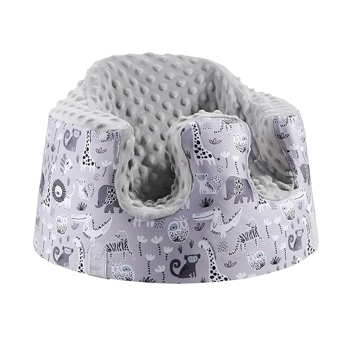 BOMOLOUR Seat Cover Compatible with Bumbo and Nuby Seat, Removable Breathable Baby Floor Seat Cover for Boys and Girls, Seat Not Included (Grey Animal)