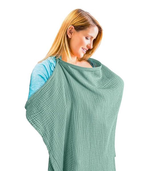 Nursing Cover for Baby Breastfeeding & Pumping -Breathable Privacy Nursing Covers with Arch Neckline for Mom -Soft Cotton Multi-use Nursing Apron -Carseat Canopy(Light Green)