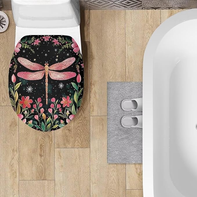 Dragonfly Toilet Seat Covers for Bathroom Polyester Fabric Soft and Breathable Toilet Lid Cover Polyester Fabric Universal for Most Toilet Bowl Lids
