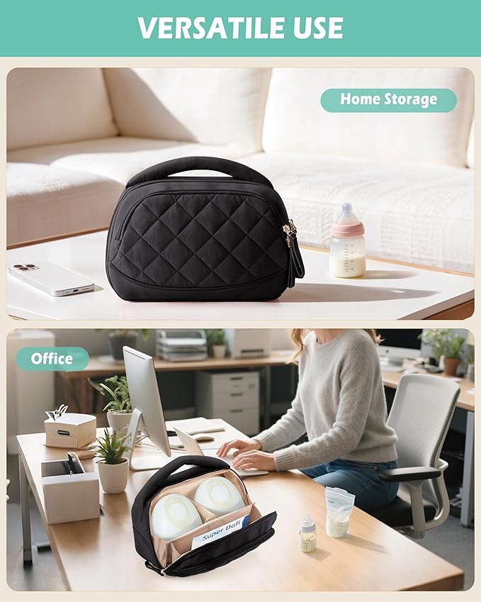 Wearable Breast Pump Bag Compatible with Momcozy, Medela and Eufy Pumps, Portable Pumping Bag with Handle for Work, Travel, and Family Use, Black