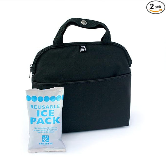 J.L. Childress MaxiCOOL Breast Milk Cooler Travel Bag - Insulated Baby Bottle Storage Bag, Portable Organizer Pack for Moms, Includes Ice Pack for Food & Breast Milk, Fits 4 Bottles - Black